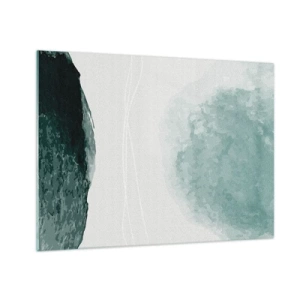 Glass picture - Green abstract shapes on a light background resembling fog - 70x50cm - Encounter With Fog - Modern wall decoration for the living room and bedroom ARTTOR