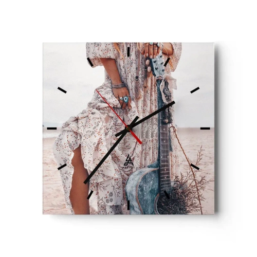 Wall clock - Clock on glass - Flower Chidlren on their Way - 30x30 cm