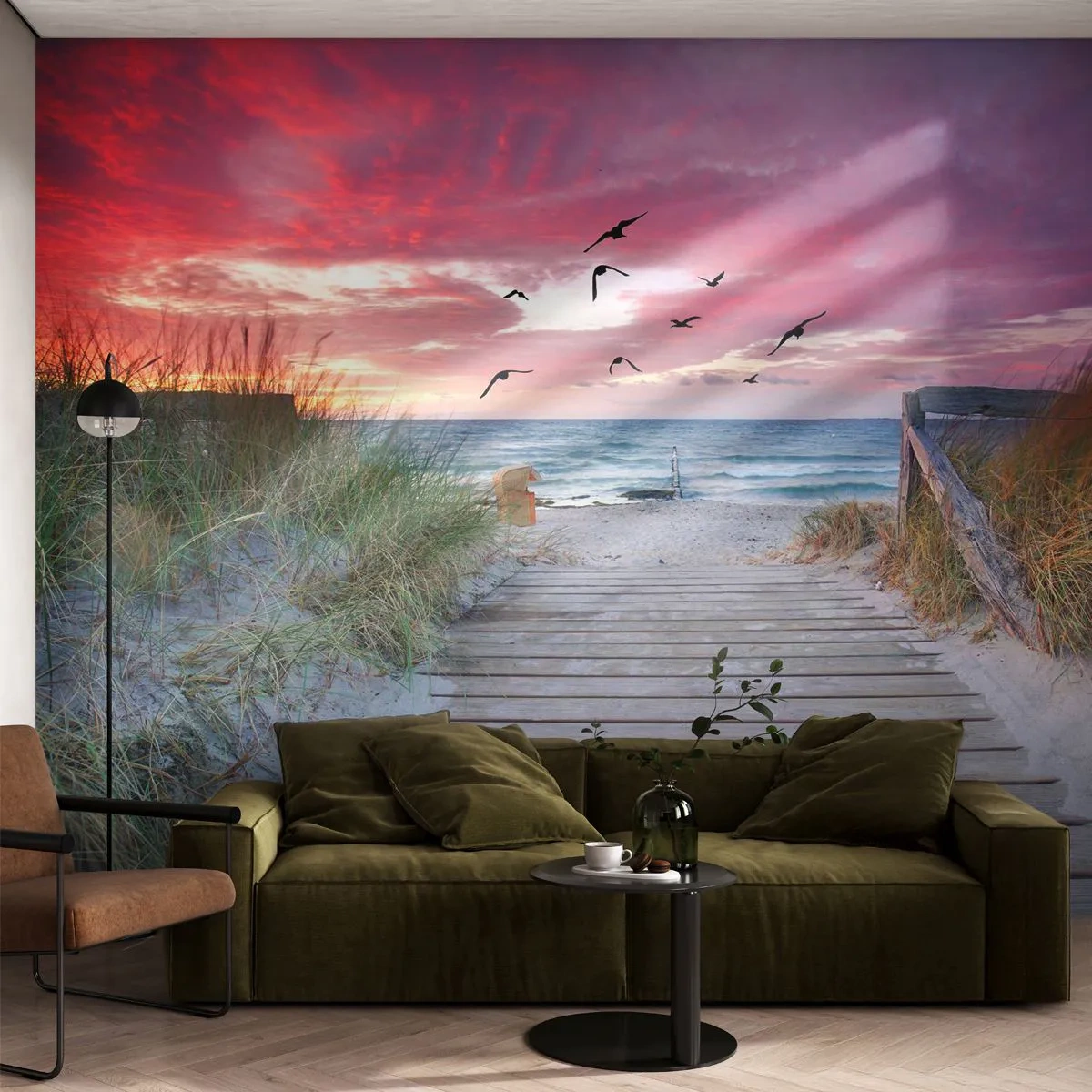 Photo Wallpaper Premium Sand - Baltic Impression - Sea Landscape, Beach, Birds - 350x256 cm