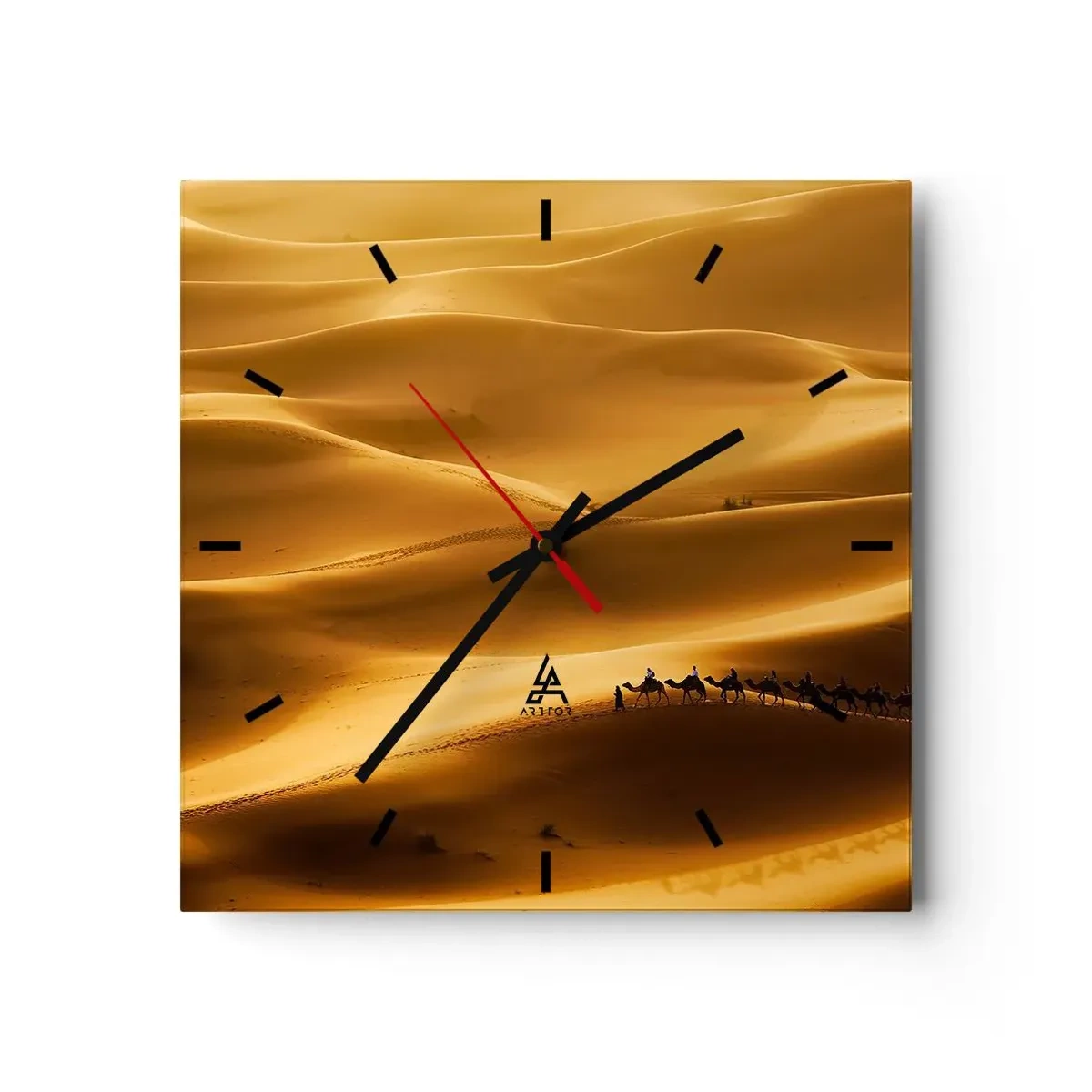 Wall clock - Clock on glass - Caravan on the Waves of a Desert - 40x40 cm