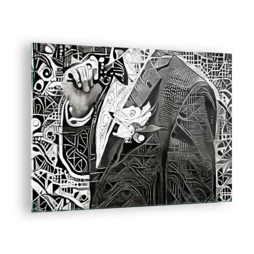 Glass picture - Black and white abstraction with geometric patterns - 70x50cm - Elegant in Grey - Modern wall decoration for the living room and bedroom ARTTOR