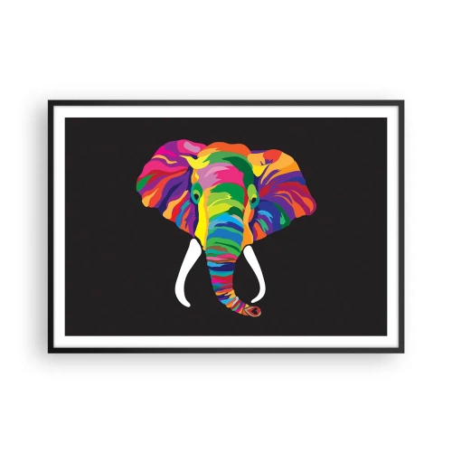 Poster in black frame - Elephant That Enjoyed Rainbow Bath - 100x70 cm