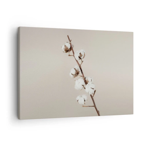 Canvas picture - A sprig of cotton on a beige background - 70x50cm - At the Heart of Softness - Modern wall decoration for the living room and bedroom ARTTOR