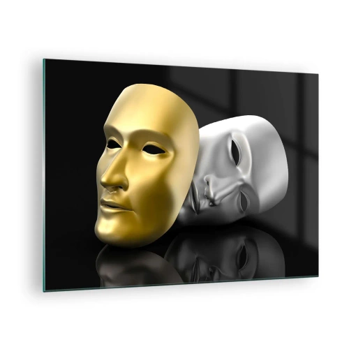 Glass picture - Gold and silver mask on a black background - 70x50cm - Life Is a Theatre - Modern wall decoration for the living room and bedroom ARTTOR