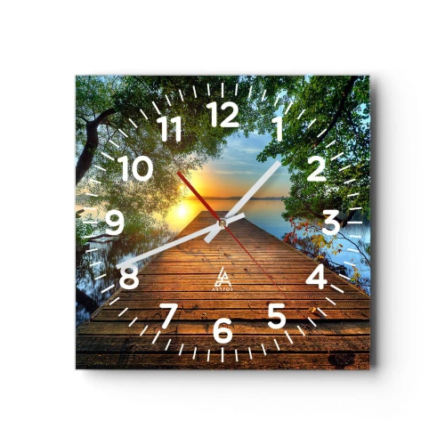 Wall clock - Clock on glass - Don't Hurry, Sit Down - 40x40 cm