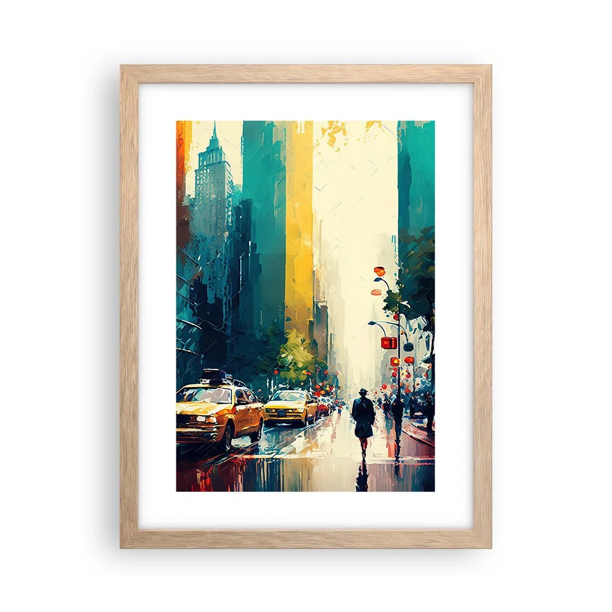 Poster in light oak frame - New York - Even Rain Is Colourful - 30x40 cm