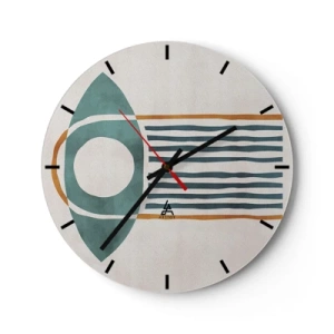 Wall clock - Clock on glass - Geometric ethnic motif with lines and circles - 30x30cm - Signs and Rituals - Modern wall decoration for the living room, kitchen, and bedroom ARTTOR
