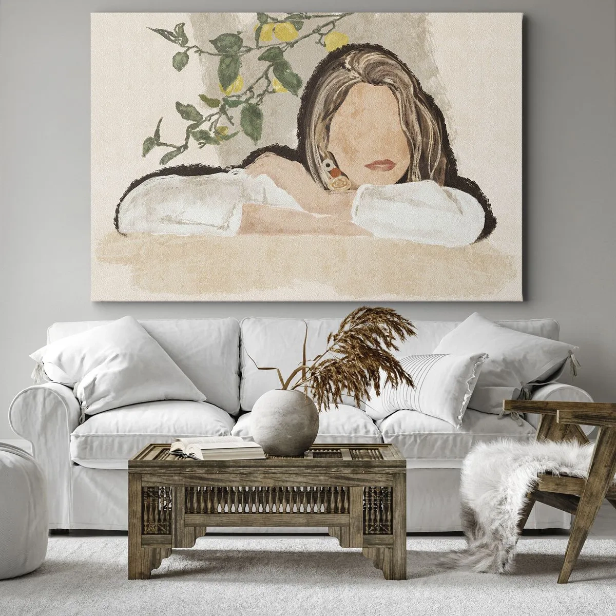 Canvas picture - The figure of a woman against the background of a lemon tree - 70x50cm - Beauty of the South - Modern wall decoration for the living room and bedroom ARTTOR