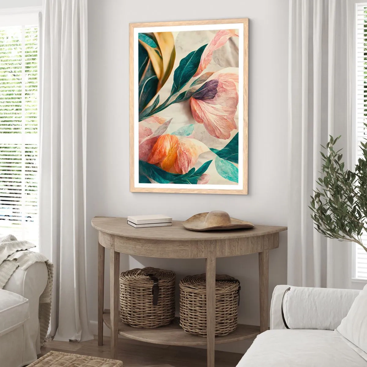 Poster in light oak frame - Flowers of Southern Islands - 70x100 cm
