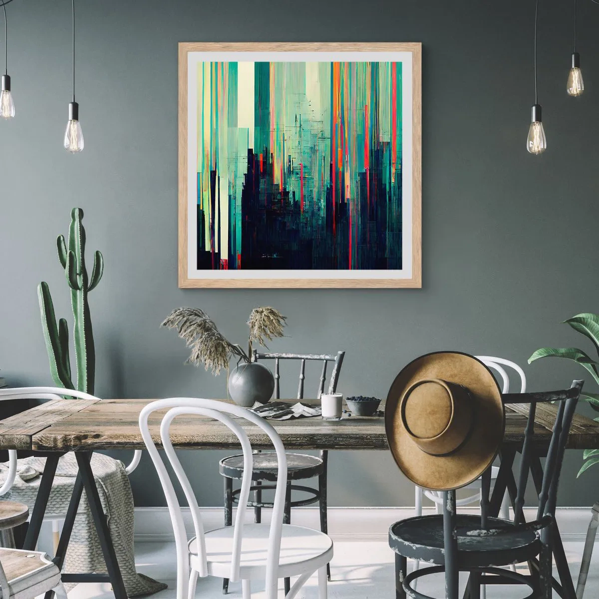 Poster in light oak frame - Futuristic City - 60x60 cm