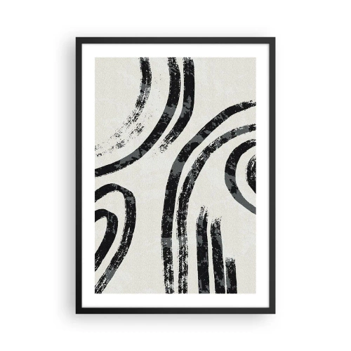Poster in black frame - Abstract black lines on a light background - 50x70cm - Stopped Half Way - Modern wall decoration for the living room and bedroom ARTTOR