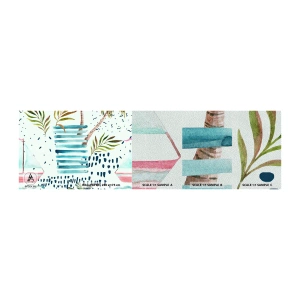 Photo Wallpaper Sample Premium Sand - Holidays under the Palms - Watercolors, Coconut Palm, Sailboat - 100x30 cm