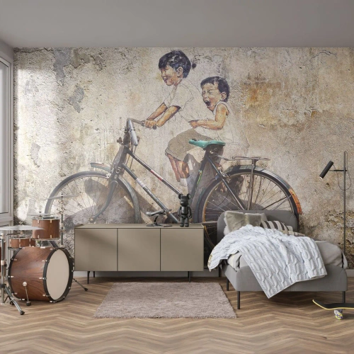 Photo Wallpaper Premium Canvas - True or False? - Abstraction, Mural, Bicycle - 500x350 cm