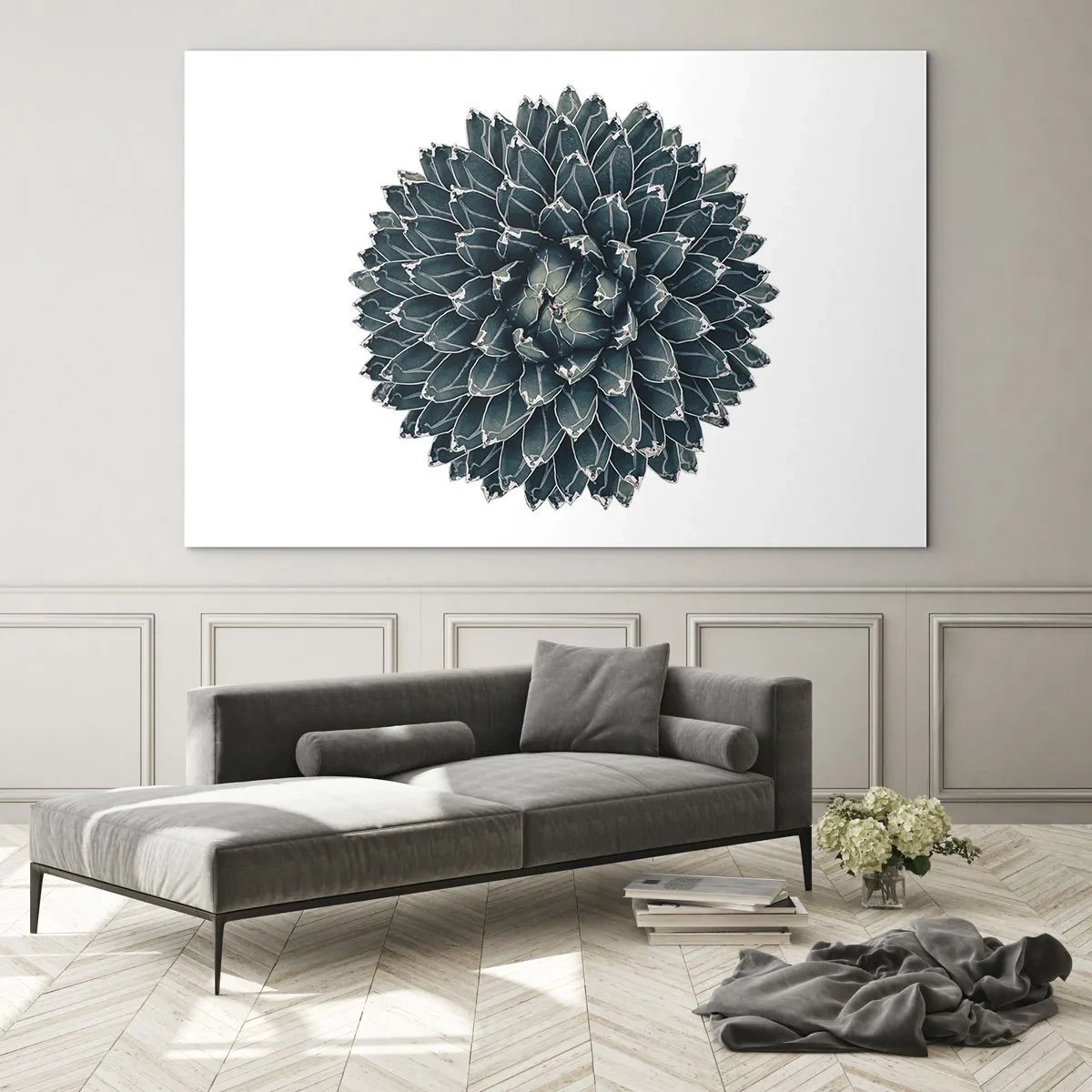 Glass picture - Symmetrical pattern of succulent plant on white background - 70x50cm - Star of the Desert - Modern wall decoration for the living room and bedroom ARTTOR