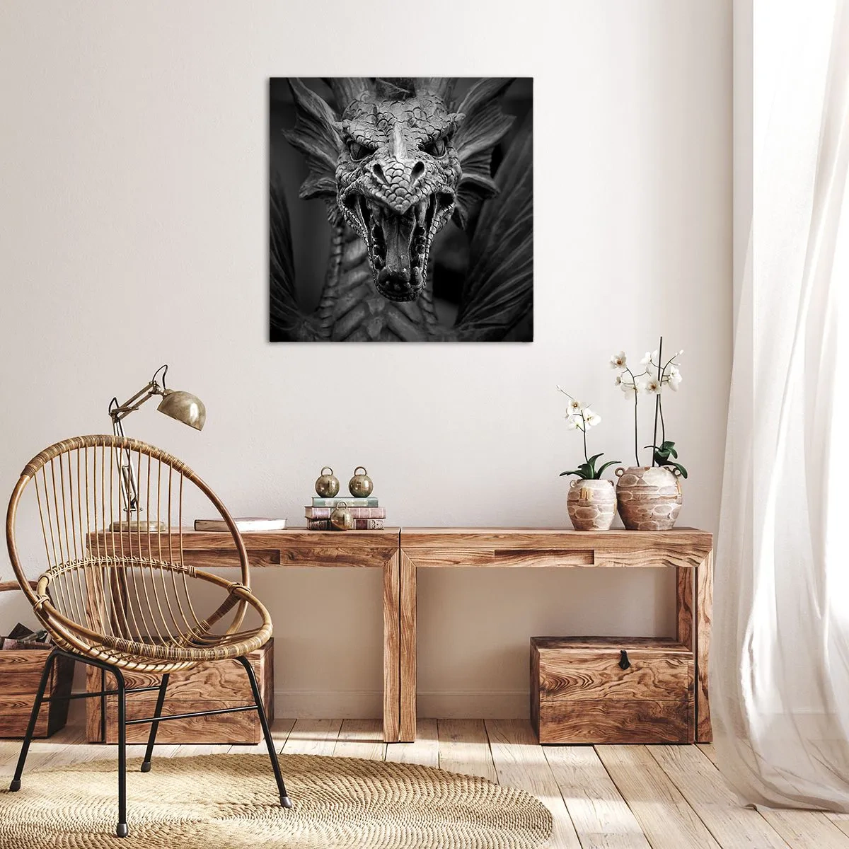 Canvas picture - Fairytale Dragon in Grey - 60x60 cm