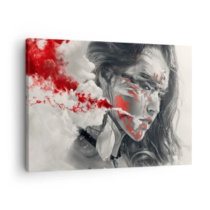 Canvas picture - Artistic portrait of a woman with abstract red accents - 70x50cm - Smoke of Absurdity - Modern wall decoration for the living room and bedroom ARTTOR