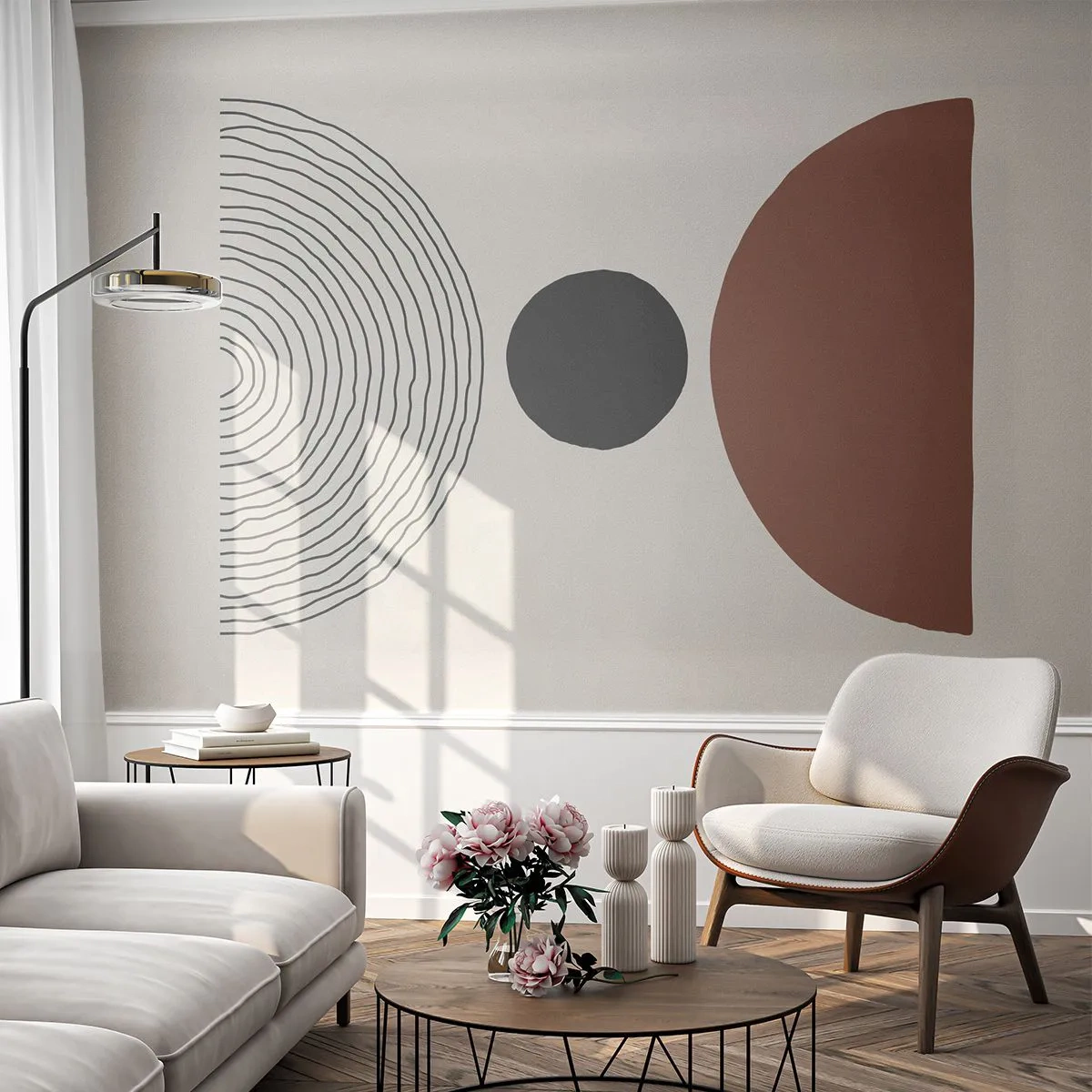 Self-Adhesive Photo Wallpaper Deluxe Sticker - In the Centre of Attention - Abstraction, Piece, Semicircles - 350x256 cm