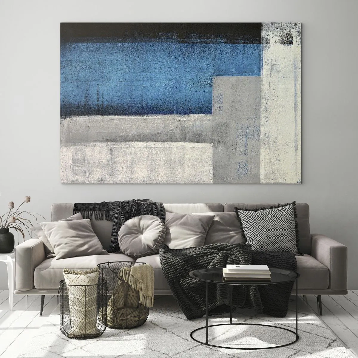 Glass picture - Poetic Composition of Blue and Grey - 100x70 cm