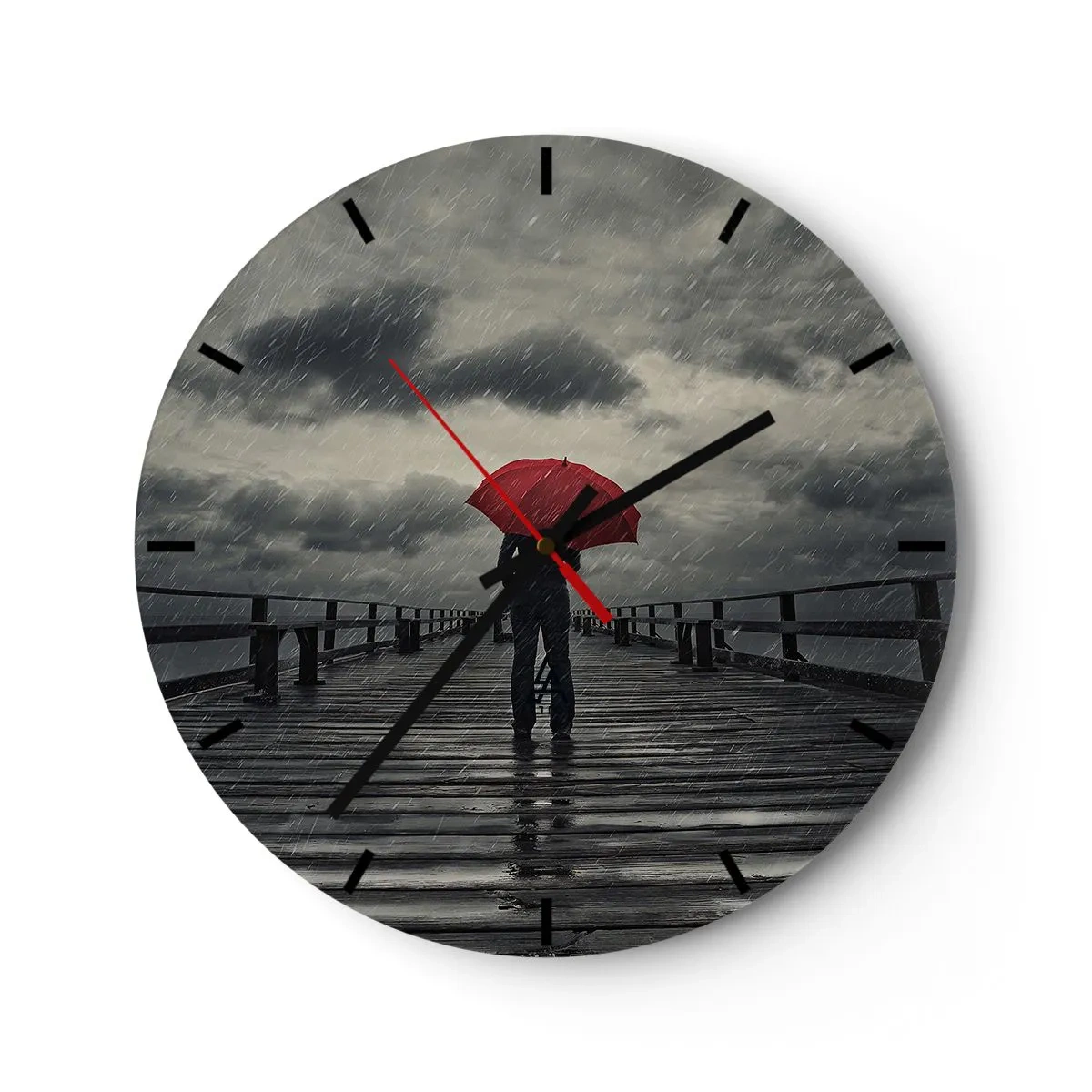 Wall clock - Clock on glass - Don't Mind the Rain - 40x40 cm