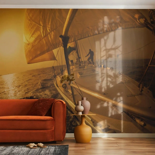 Photo Wallpaper Standard Eco - Golden Evening after a Colourful Day - Maritime studies, Sailboat, Travels - 400x280 cm