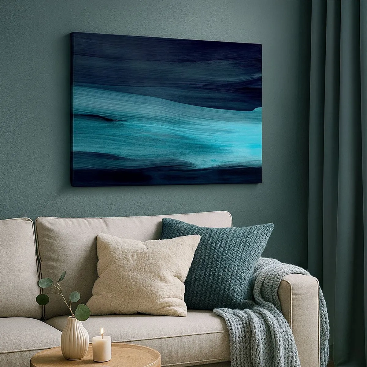 Canvas picture - Subtle abstract waves in dark shades of blue - 70x50cm - Swim with the Flow - Modern wall decoration for the living room and bedroom ARTTOR