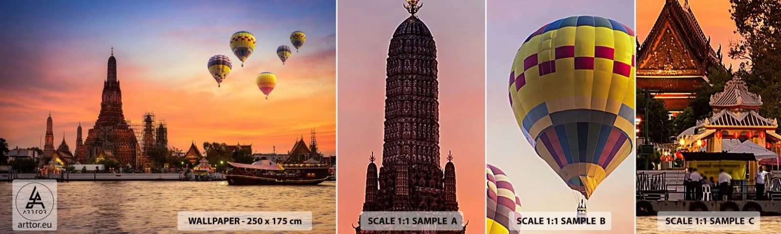 Photo Wallpaper Sample Standard Eco - Here Is Where Fairtales Are Born - Bangkok, Temple of Dawn, Thailand - 100x30 cm