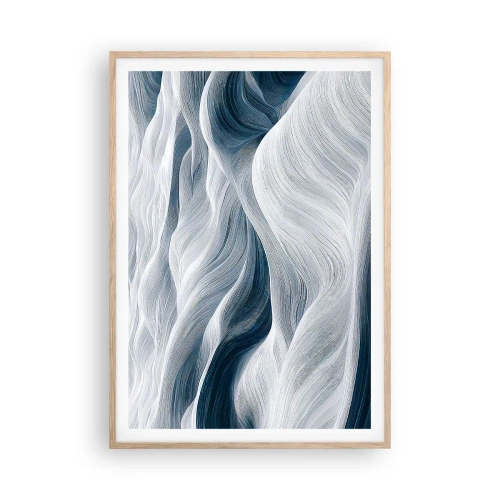 Poster in light oak frame - White and Blue Waves - 70x100 cm