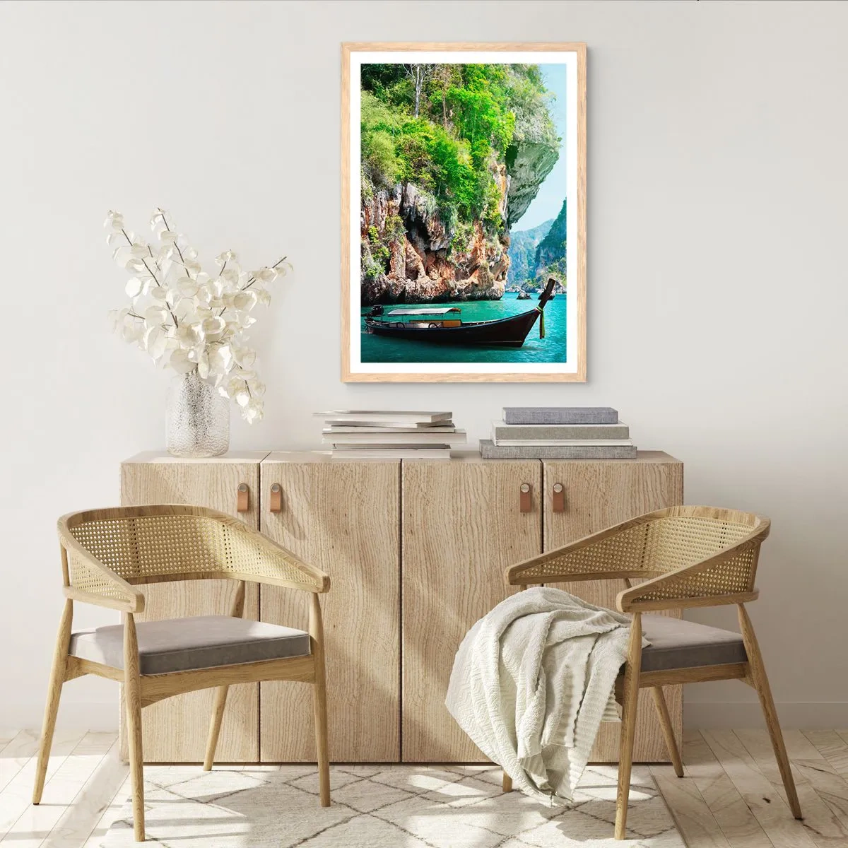 Poster in light oak frame - Invitation for an Exotic Trip - 70x100 cm