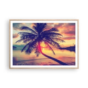 Poster in light oak frame - Evening under the Palm Trees - 100x70 cm