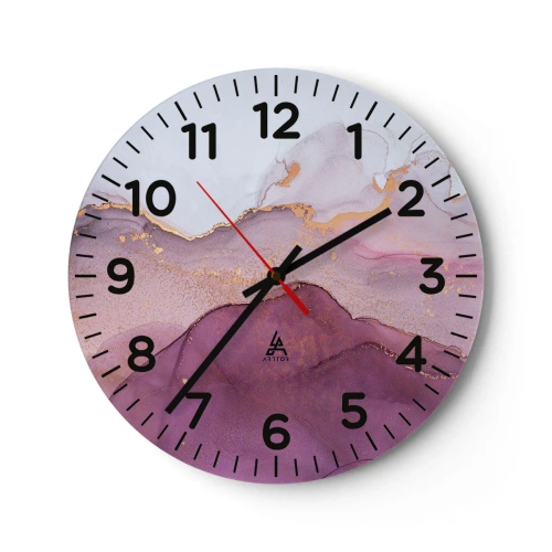 Wall clock - Clock on glass - Waves of Violet and Purple - 30x30 cm