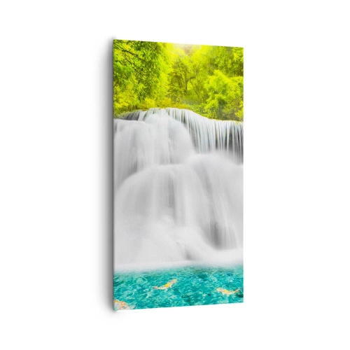 Canvas picture - Foamy Cascade from Green to Azure - 65x120 cm