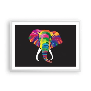 Poster in white frmae - Elephant That Enjoyed Rainbow Bath - 70x50 cm
