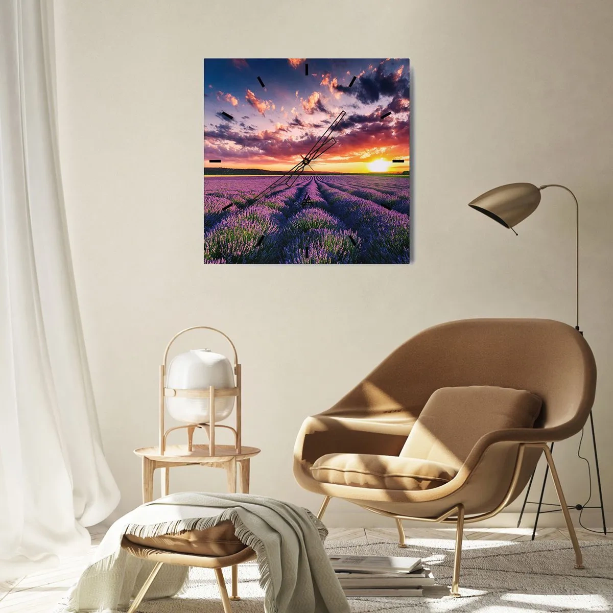 Wall clock - Clock on glass - Lavender World - 30x30 cm