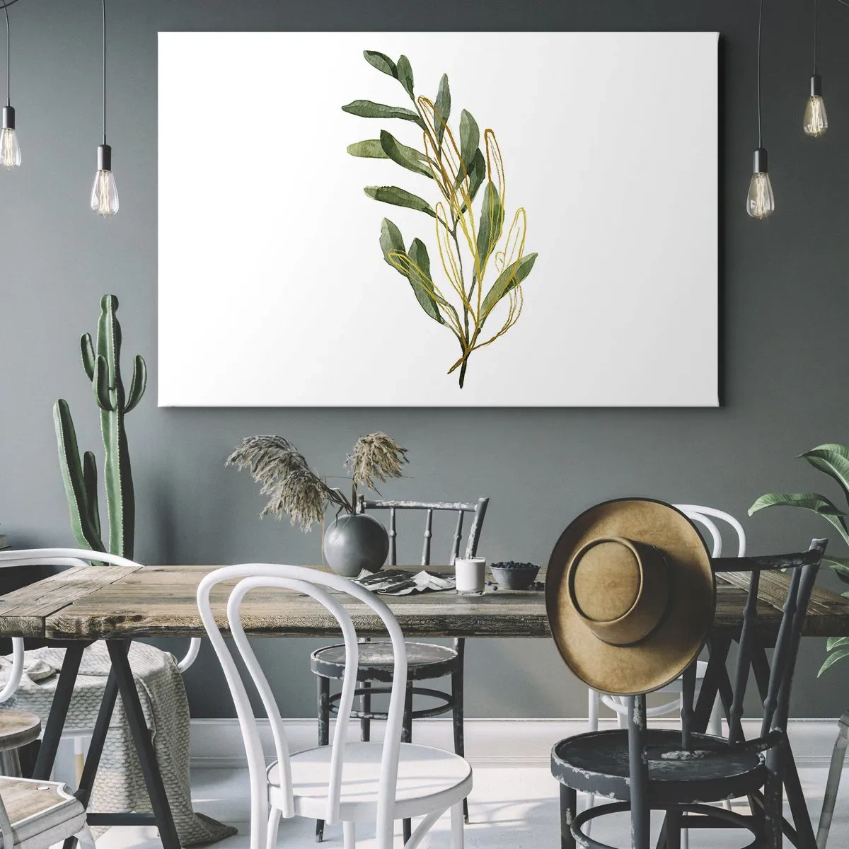 Canvas picture - Green branch with leaves on a white background - 70x50cm - All that Is Good - Modern wall decoration for the living room and bedroom ARTTOR