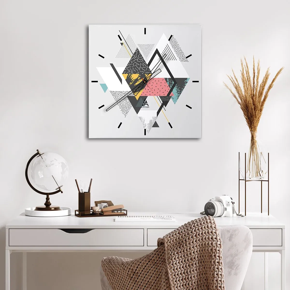 Wall clock - Clock on glass - Variation for Triangle and Rhombus - 40x40 cm