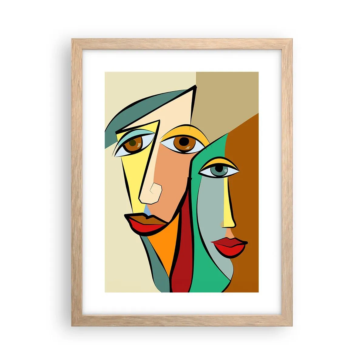 Poster in light oak frame - Cubist Couple - 30x40 cm