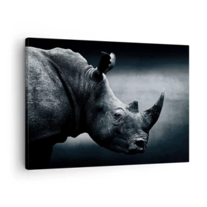 Canvas picture - Black and white portrait of a rhinoceros against a dark background - 70x50cm - Right Profile - Modern wall decoration for the living room and bedroom ARTTOR