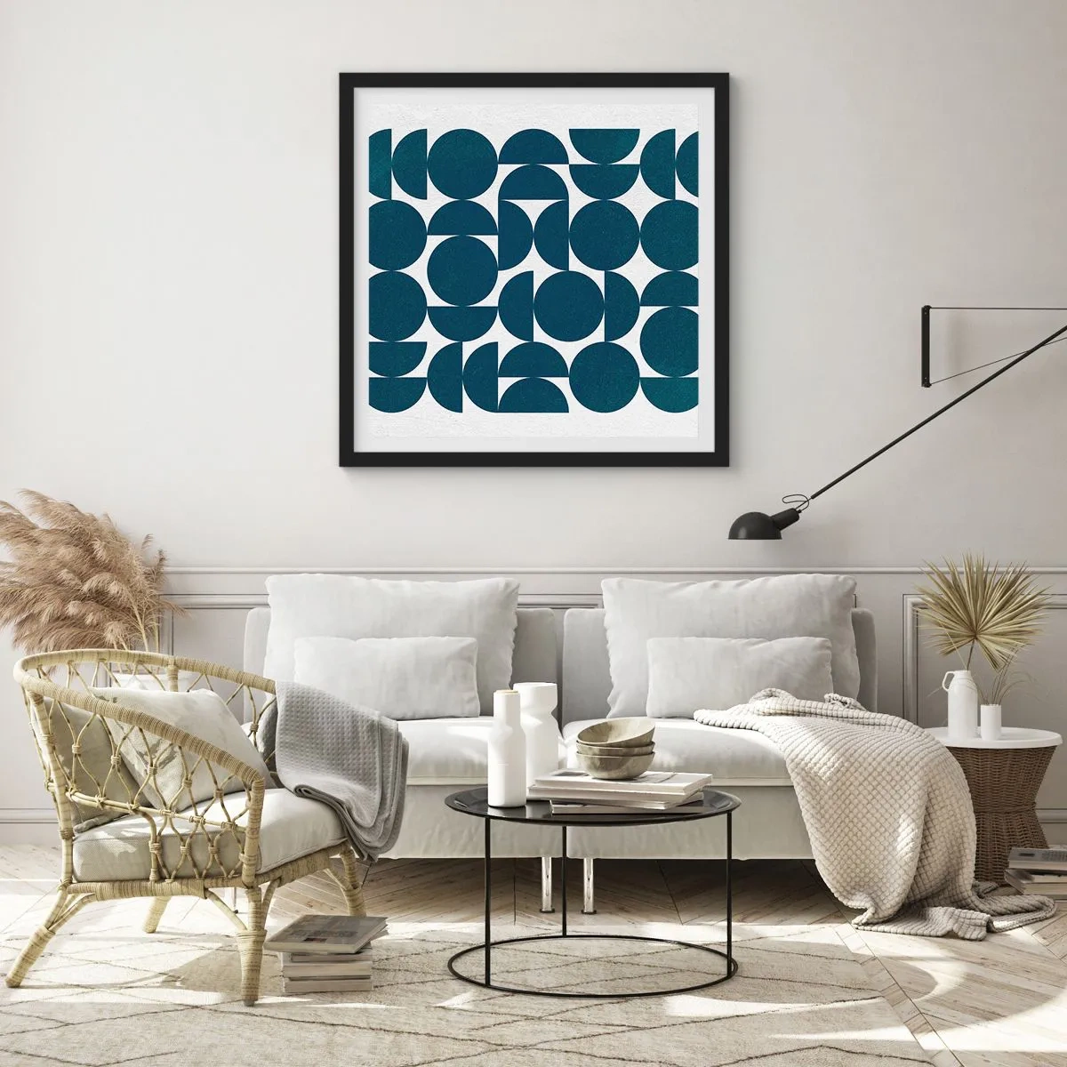 Poster in black frame - Circles and Semicircles - 60x60 cm