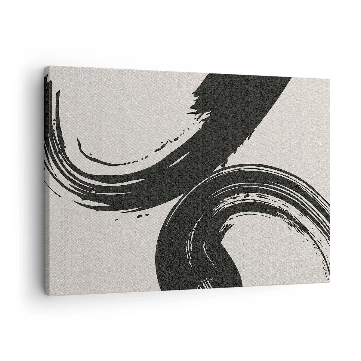 Canvas picture - Dynamic brushstrokes in black on a light background - 70x50cm - With Big Circural Strokes - Modern wall decoration for the living room and bedroom ARTTOR