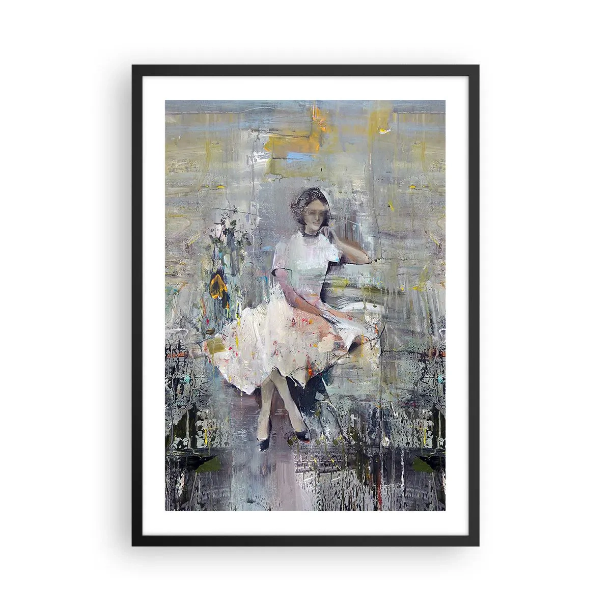 Poster in black frame - Abstract figure of a woman in a dress against a textured background - 50x70cm - Classical and Modern - Modern wall decoration for the living room and bedroom ARTTOR