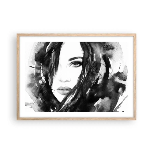 Poster in light oak frame - Portriat of a Lady in Black and White - 70x50 cm