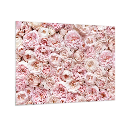 Glass picture - Pastel roses in a dense floral arrangement - 70x50cm - Decked with Roses - Modern wall decoration for the living room and bedroom ARTTOR
