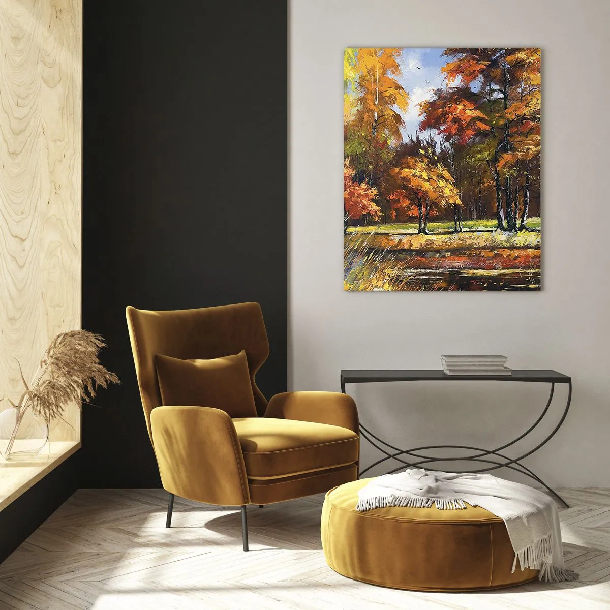 Glass picture - Landscape in Gold and Brown - 70x100 cm