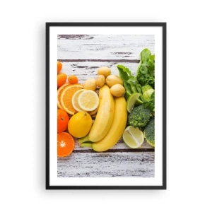 Poster in black frame - Fruits and vegetables on a rustic background - 50x70cm - Is that Not Enough? - Modern wall decoration for the living room and bedroom ARTTOR
