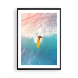Poster in black frame - A surfer riding a wave in the rays of the setting sun - 50x70cm - Ocean Rider - Modern wall decoration for the living room and bedroom ARTTOR