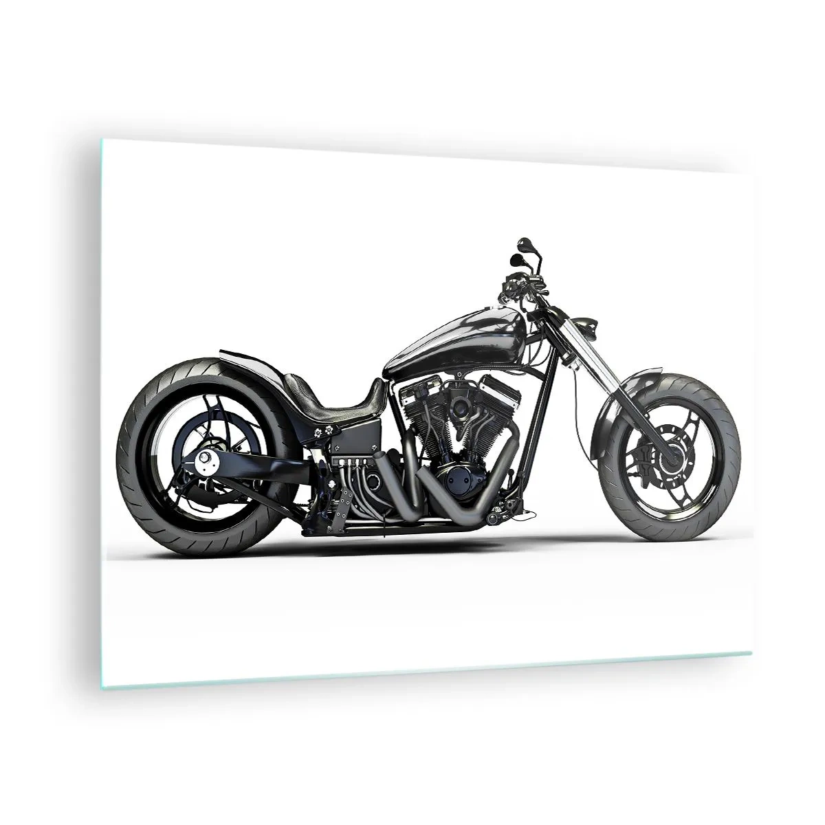 Glass picture - Black custom motorcycle on a white background - 70x50cm - For Lovers of Freedom - Modern wall decoration for the living room and bedroom ARTTOR