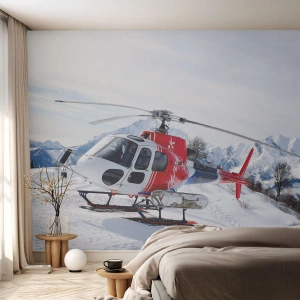 Photo Wallpaper Premium Canvas - Always Ready - Helicopter, Landscape, Alps - 200x140 cm