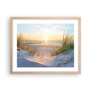 Poster in light oak frame - Sound of the Sea, Singing of the Birds, Wild Beach among Grass - 50x40 cm