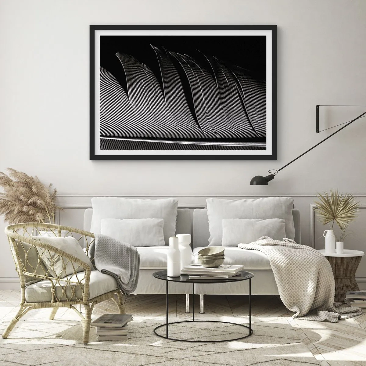 Poster in black frame - Feather - Wonderful Constract - 91x61 cm