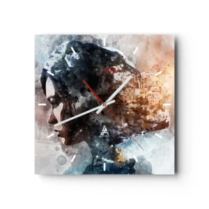 Wall clock - Clock on glass - Tale about a Girl with a City in the Background - 30x30 cm